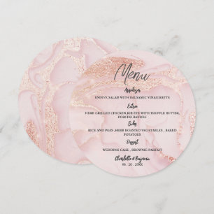 Menu Mariage rond rose Parties scintillant rose or
