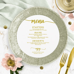 Menu Mariage Rond Simple Elegant Gold Calligraphie