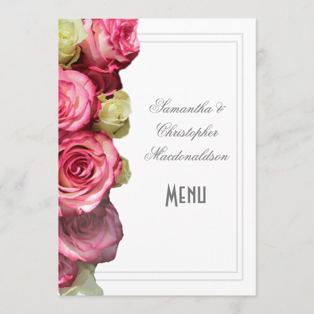 Menu mariage rose à fleurs roses (Devant)