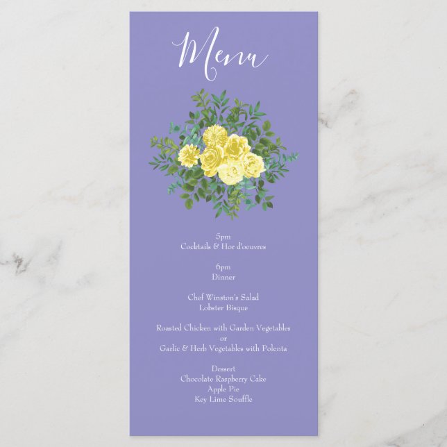 Menu Mariage Rose bleu clair Jaune (Devant)