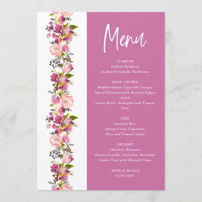 Menu mariage Rose Floral (Devant)