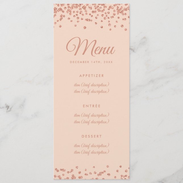 Menu mariage Rose Gold Faux Parties scintillant Co (Devant)