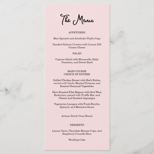 Menu Mariage Rose Jardin Rose (Devant)