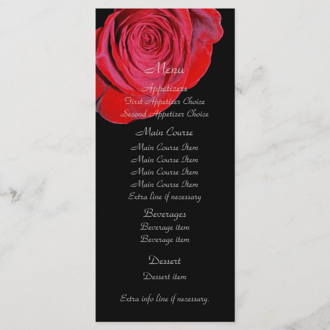 Menu Mariage Rose rouge simple (Devant)