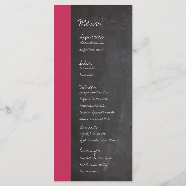 Menu Mariage rose tableau noir (Devant)
