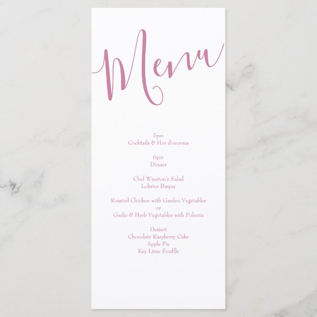 Menu Mariage rose Vintage (Devant)