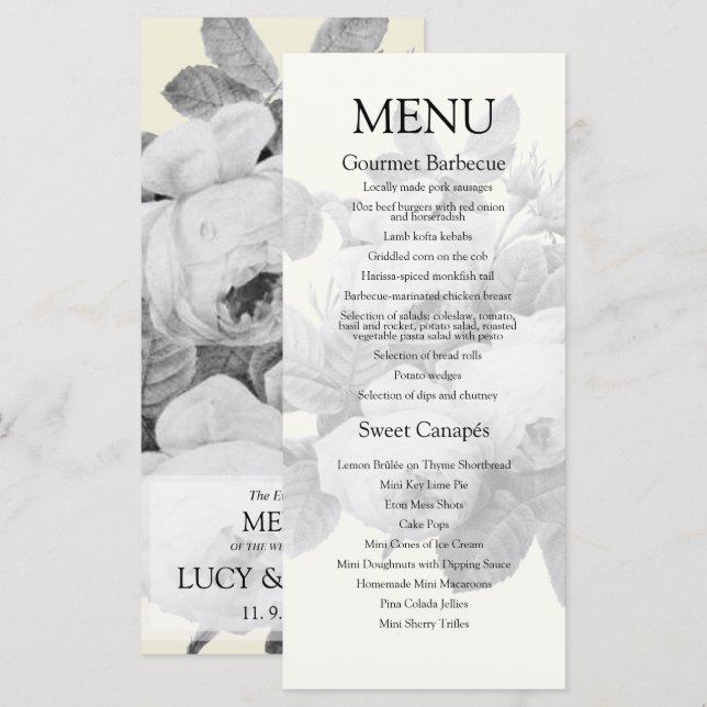 Menu Mariage Rose vintage (Devant / Derrière)