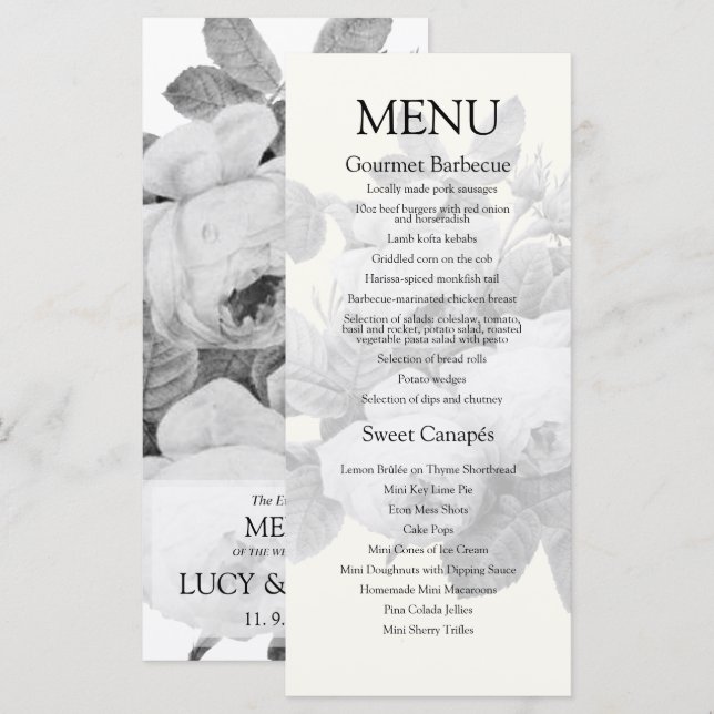 Menu Mariage Rose vintage (Devant / Derrière)
