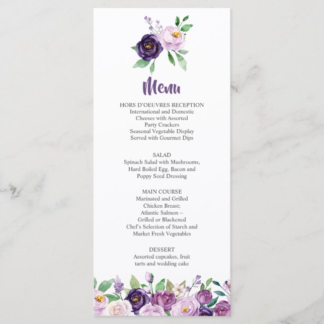 Menu Mariage Rose violet et lavande (Devant)