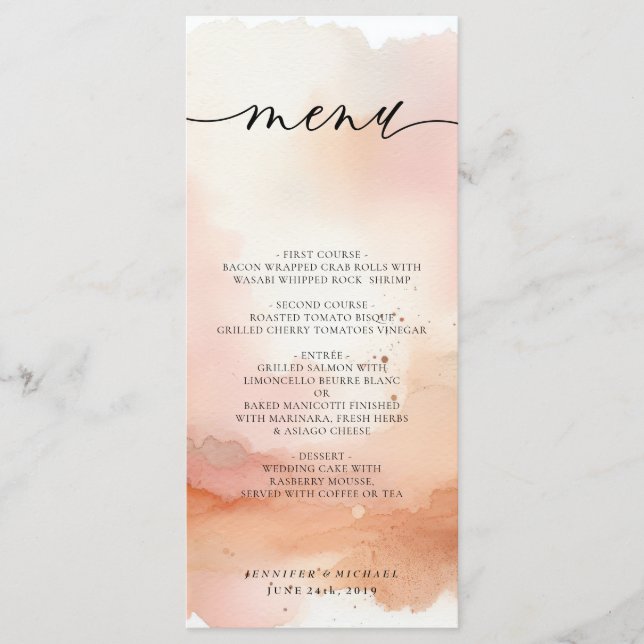 Menu mariage RoseGold Aquarelle (Devant)