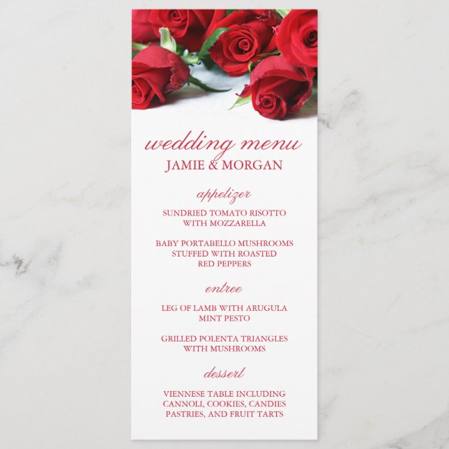 Menu Mariage Roses rouges romantiques (Devant)