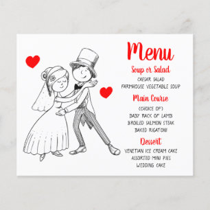 Menu Mariage Rouge Cute Cartoon Bride Groom