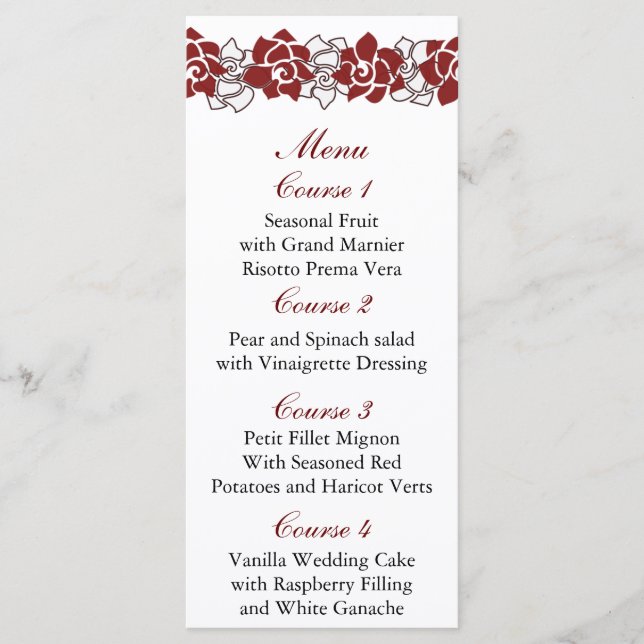 menu Mariage rouge floral (Devant)