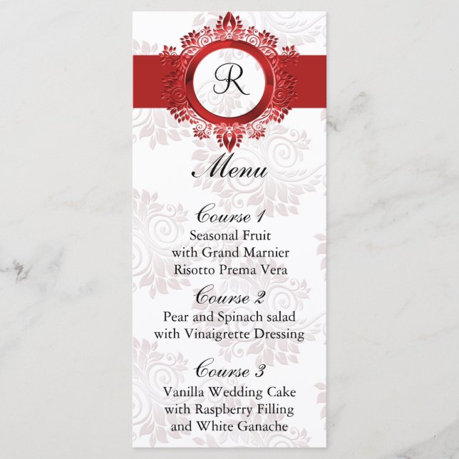 menu mariage rouge monogramme (Devant)