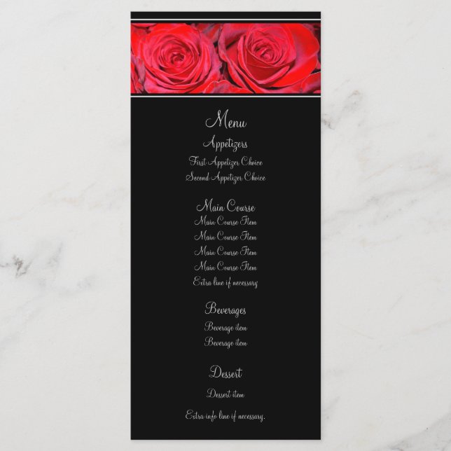 Menu Mariage Rouge Rose Noir Argent (Devant)