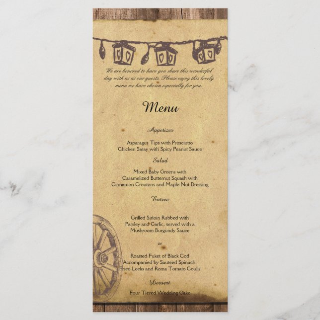 Menu Mariage Rustic Barn Wood (Devant)