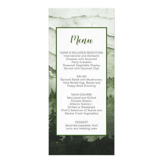 Menu Mariage Rustic Emerald Mountain Landcape (Devant)