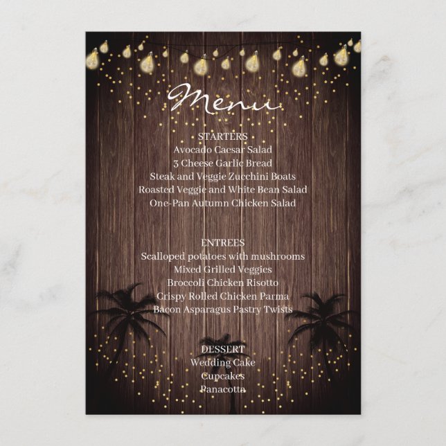 Menu Mariage rustique à la palme de bois (Devant)