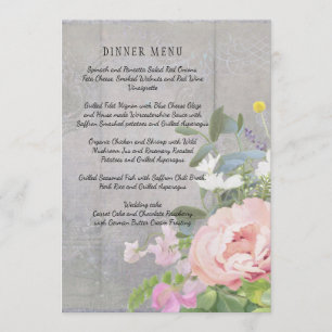 Menu Mariage Rustique Élégant Floral Pink Peonies