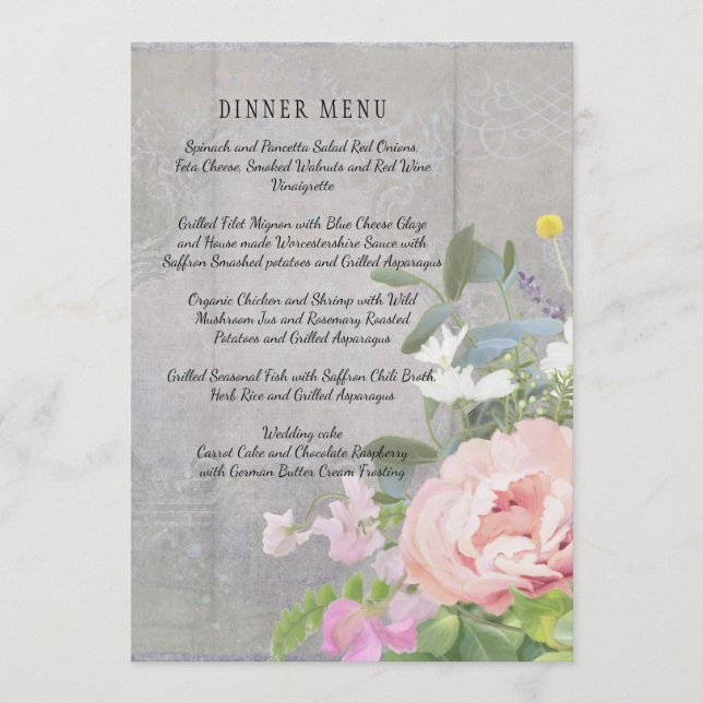 Menu Mariage Rustique Élégant Floral Pink Peonies (Devant)