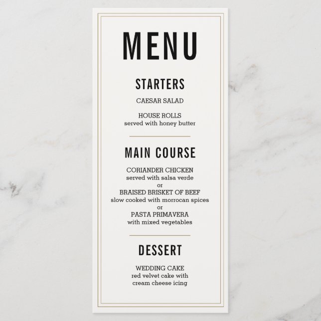 Menu Mariage rustique simple (Devant)