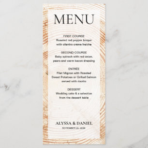 Menu Mariage rustique simple écorce bois sur arbre pers