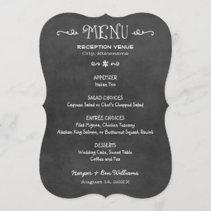 Menu Mariage rustique sur tableau noir avec écriture à