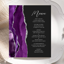Menu Mariage Script d'agate argenté Budget Purple