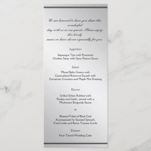 Menu Mariage Silver Elegance (Devant)