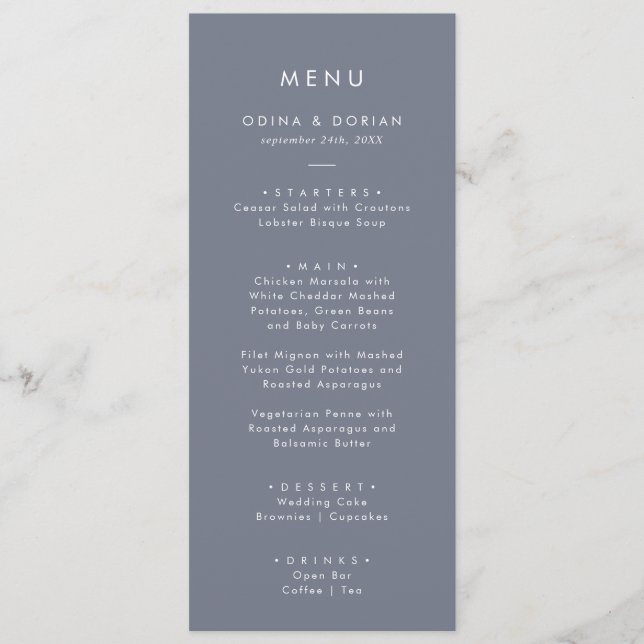 Menu Mariage Simple Ardoise Bleu Gris (Devant)