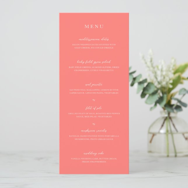 Menu Mariage Simple Corail Vibrant Moderne (Debout devant)