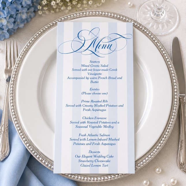 Menu Mariage simple élégant écriture bleue (Créateur téléchargé)