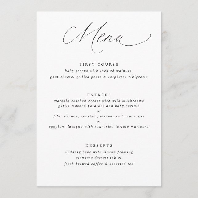 Menu Mariage Simple Elegant Soft Calligraphy (Devant)
