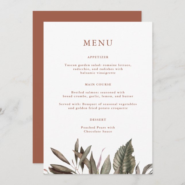 Menu Mariage simple en terre cuite Monogram (Devant / Derrière)