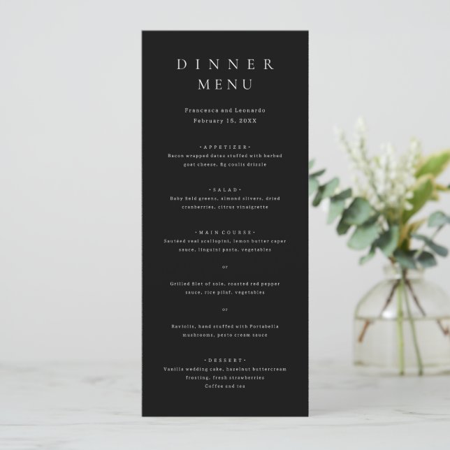 Menu Mariage Simple Noir Classique (Debout devant)
