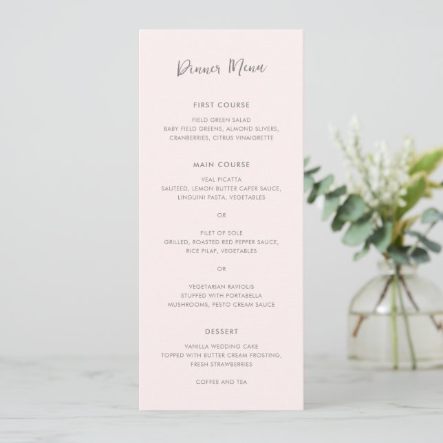 Menu Mariage simple rose moderne (Debout devant)