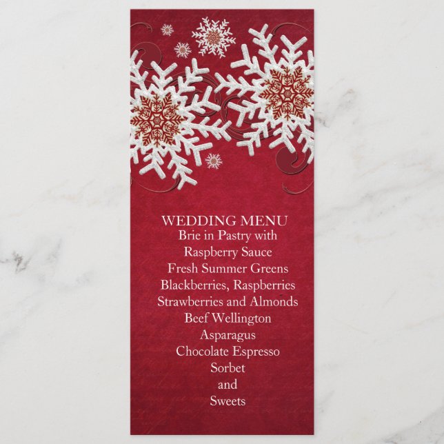Menu Mariage Snowflakes Rouge (Devant)