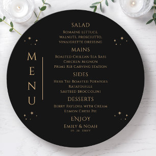 Menu Mariage Soleil Lune Étoiles Noir Céleste Or