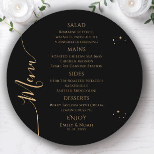 Menu Mariage Soleil Lune Étoiles Or Noir Céleste