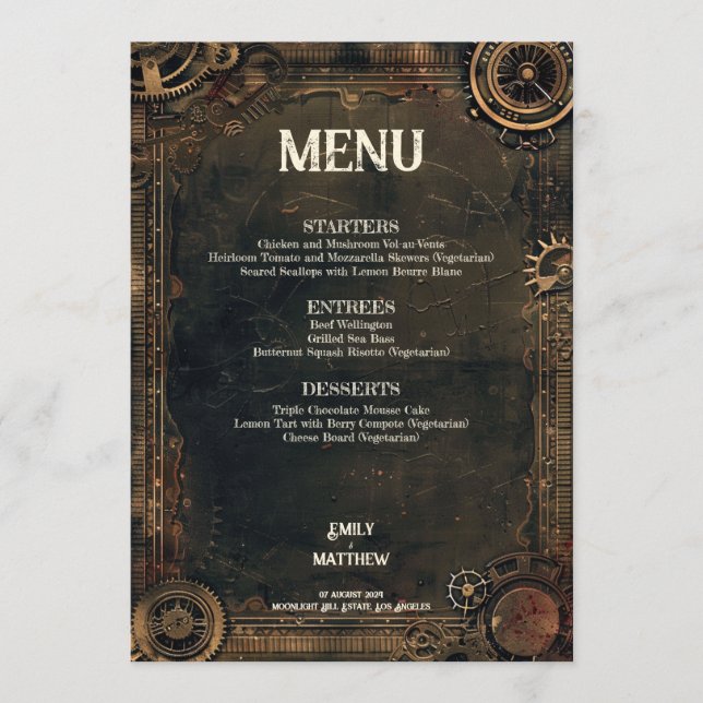 Menu Mariage Steampunk Noir Affair (Devant)