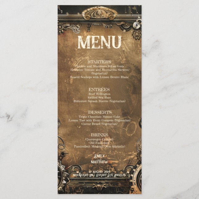 Menu Mariage Steampunk Noir Affair (Devant)