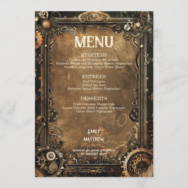 Menu Mariage Steampunk Noir Affair (Devant)