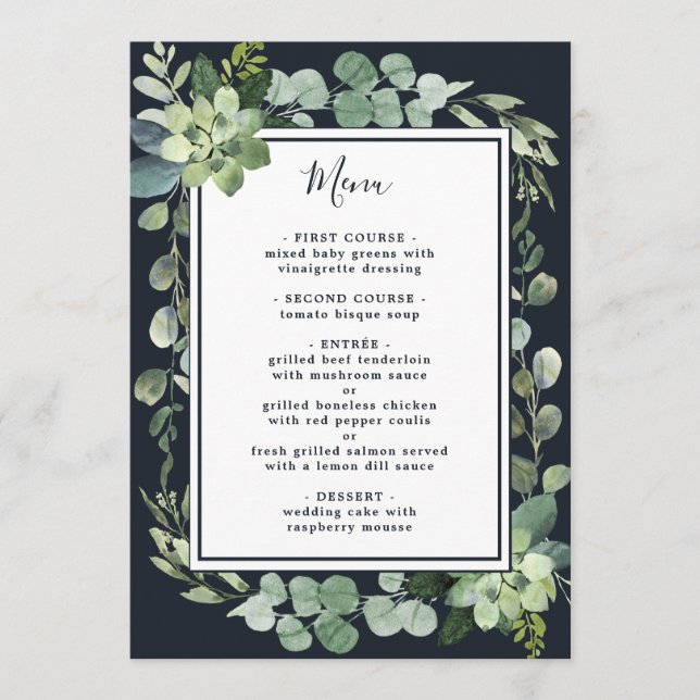 Menu Mariage Succulent bleu marine de minuit (Devant)