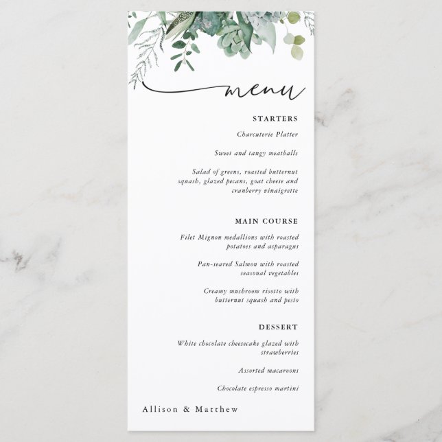 Menu Mariage Succulent et Eucalyptus (Devant)