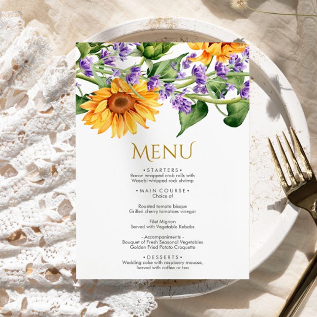 Menu Mariage Sunflowers & Lavender (Créateur téléchargé)