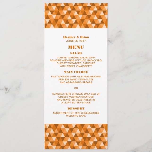 Menu Mariage triangles géométriques orange (Devant)