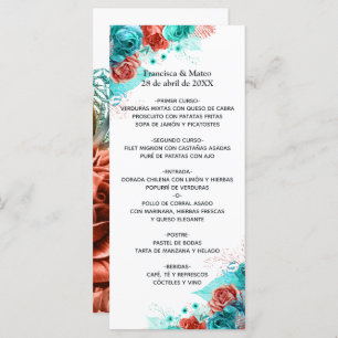 Menu Mariage tropical turquoise et corail