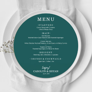Menu Mariage Turquoise rond simple et élégant