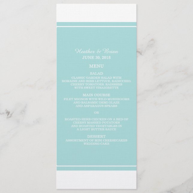 Menu Mariage Turquoise Simplement Élégant (Devant)