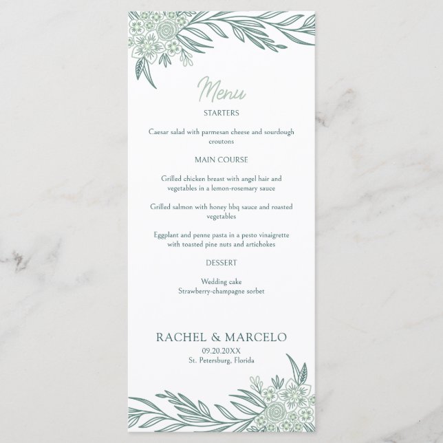 Menu Mariage végétal végétal vert (Devant)